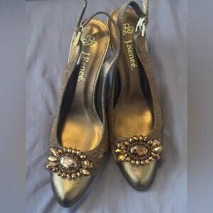 J. Renee Gold TOPAZ SPARKLE MELODY  SLINGBACKS PUMPS HIGH HEELS SIZE-7.5 M